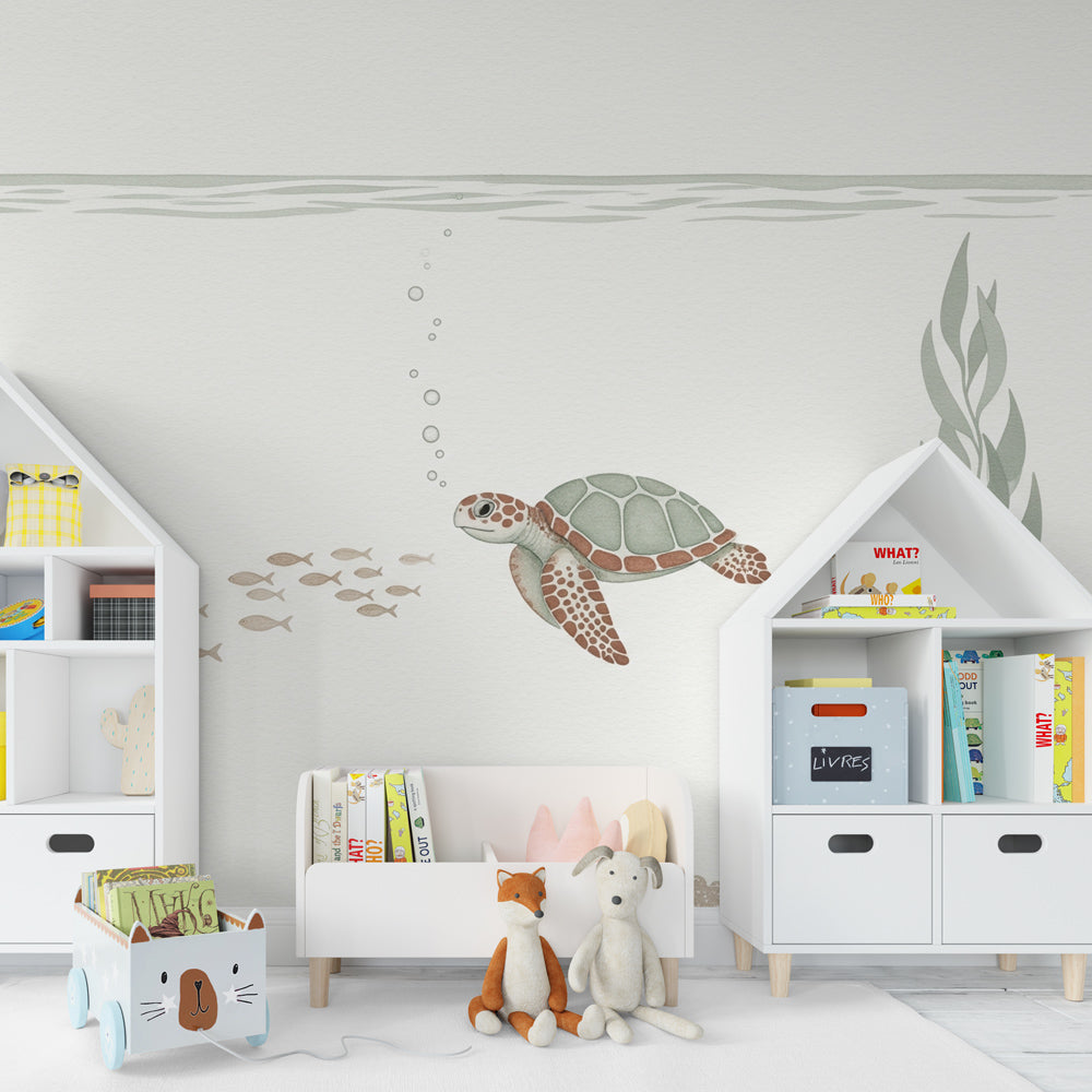 Underwater coral garden wallpaper transforming baby bedroom into ocean sanctuary
