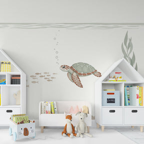 Underwater coral garden wallpaper transforming baby bedroom into ocean sanctuary