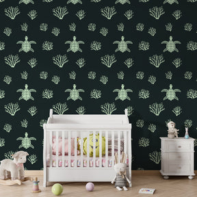 Ocean coral reef mural wallpaper in modern kids bedroom setting by Kids-Mundo
