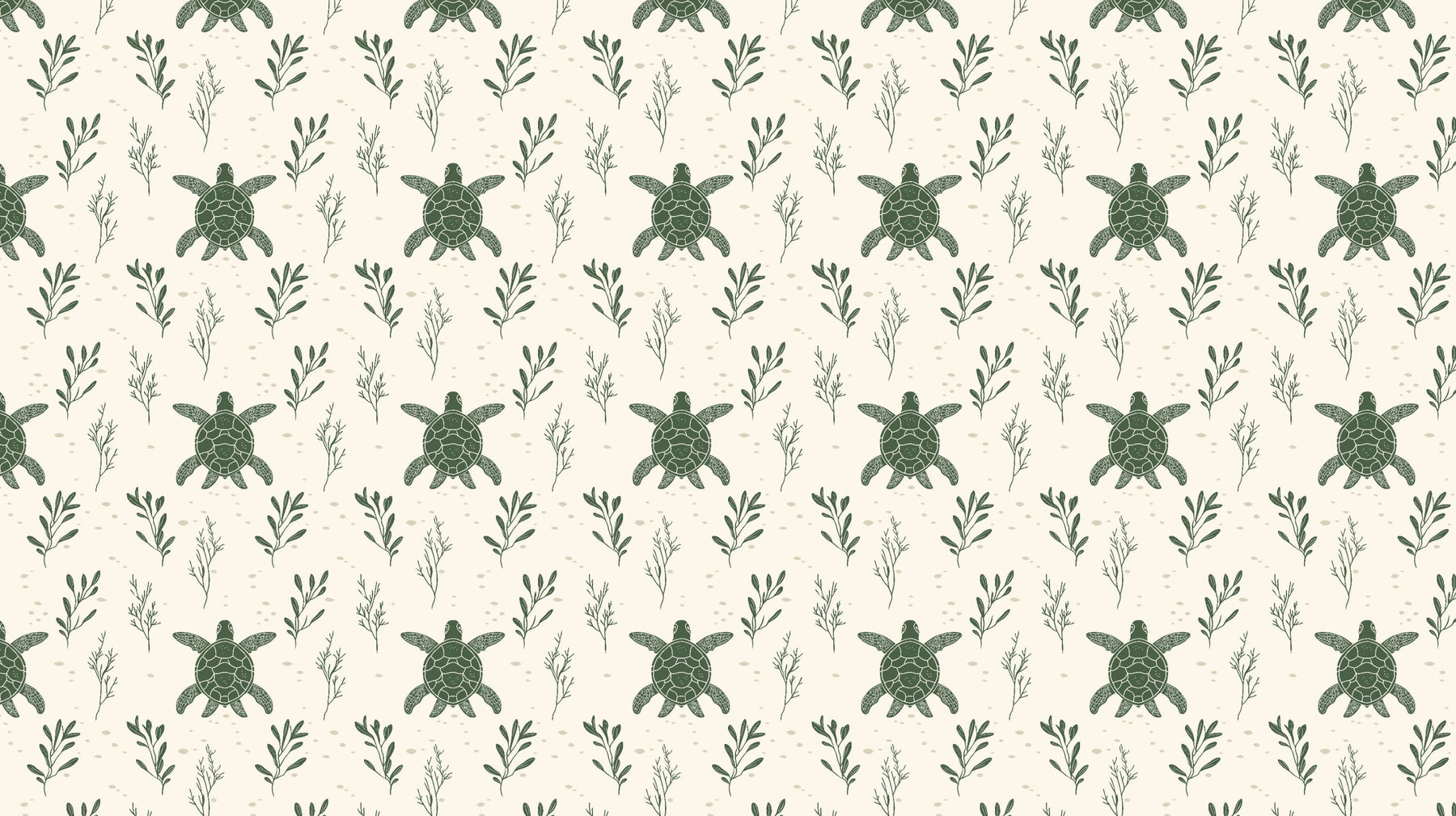 Detailed sea turtle and green foliage mural wallpaper design pattern by Kids-Mundo