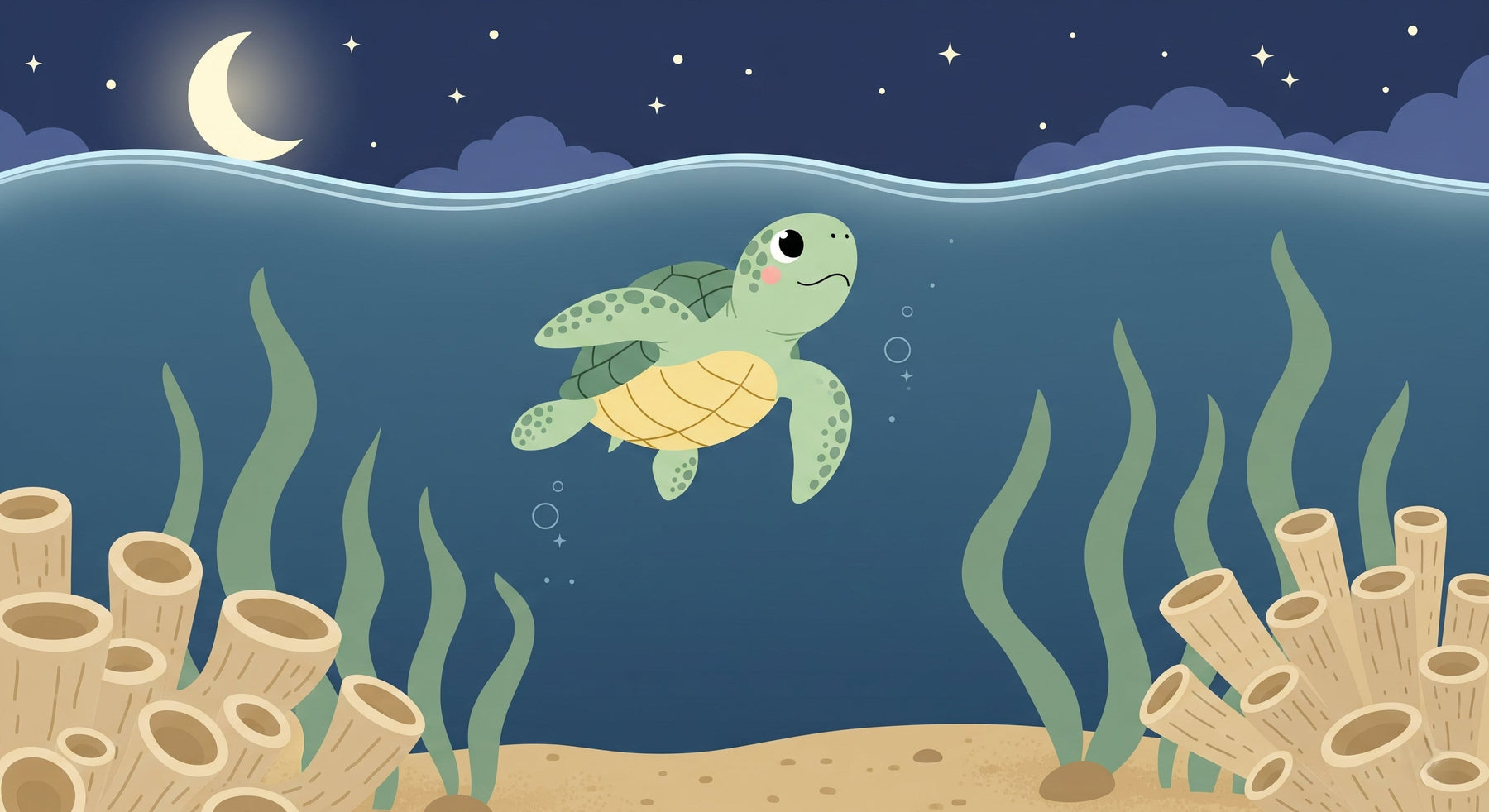 Detailed sea turtle underwater mural wallpaper design pattern with coral and aquatic plants by Kids-Mundo
