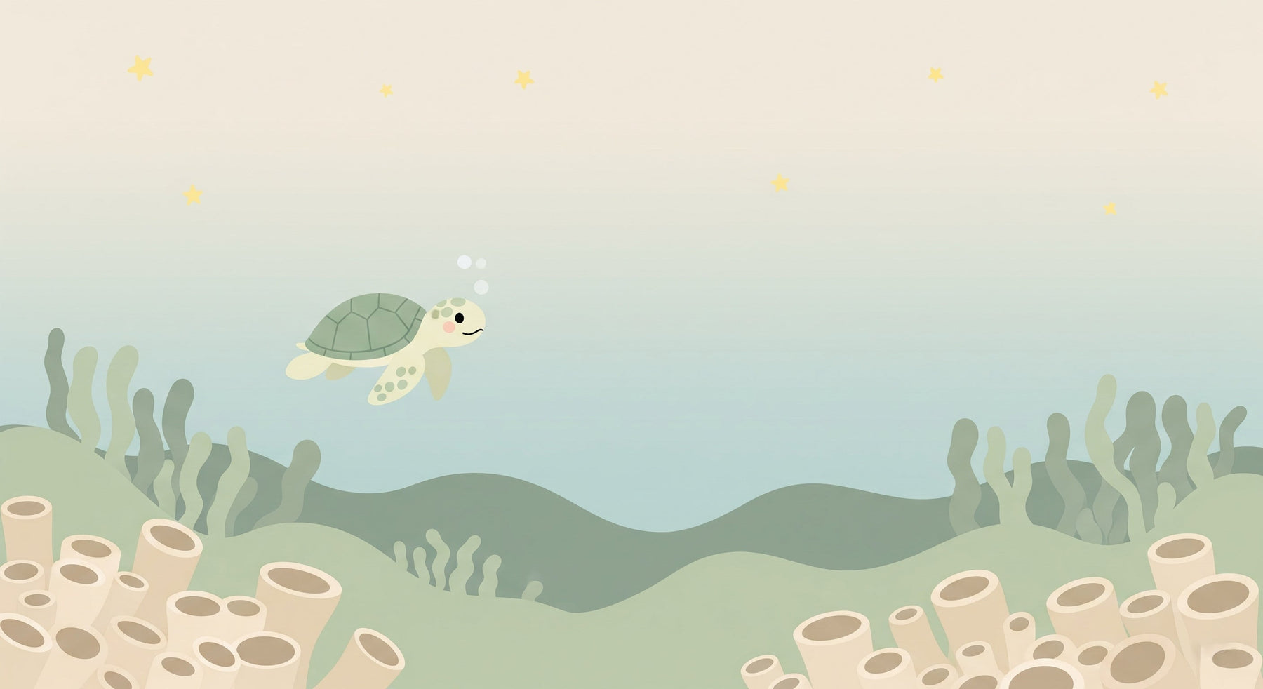 Detailed sea turtle and coral reef mural wallpaper design pattern by Kids-Mundo