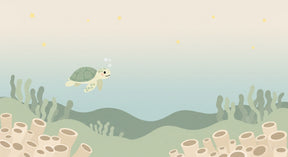 Detailed sea turtle and coral reef mural wallpaper design pattern by Kids-Mundo