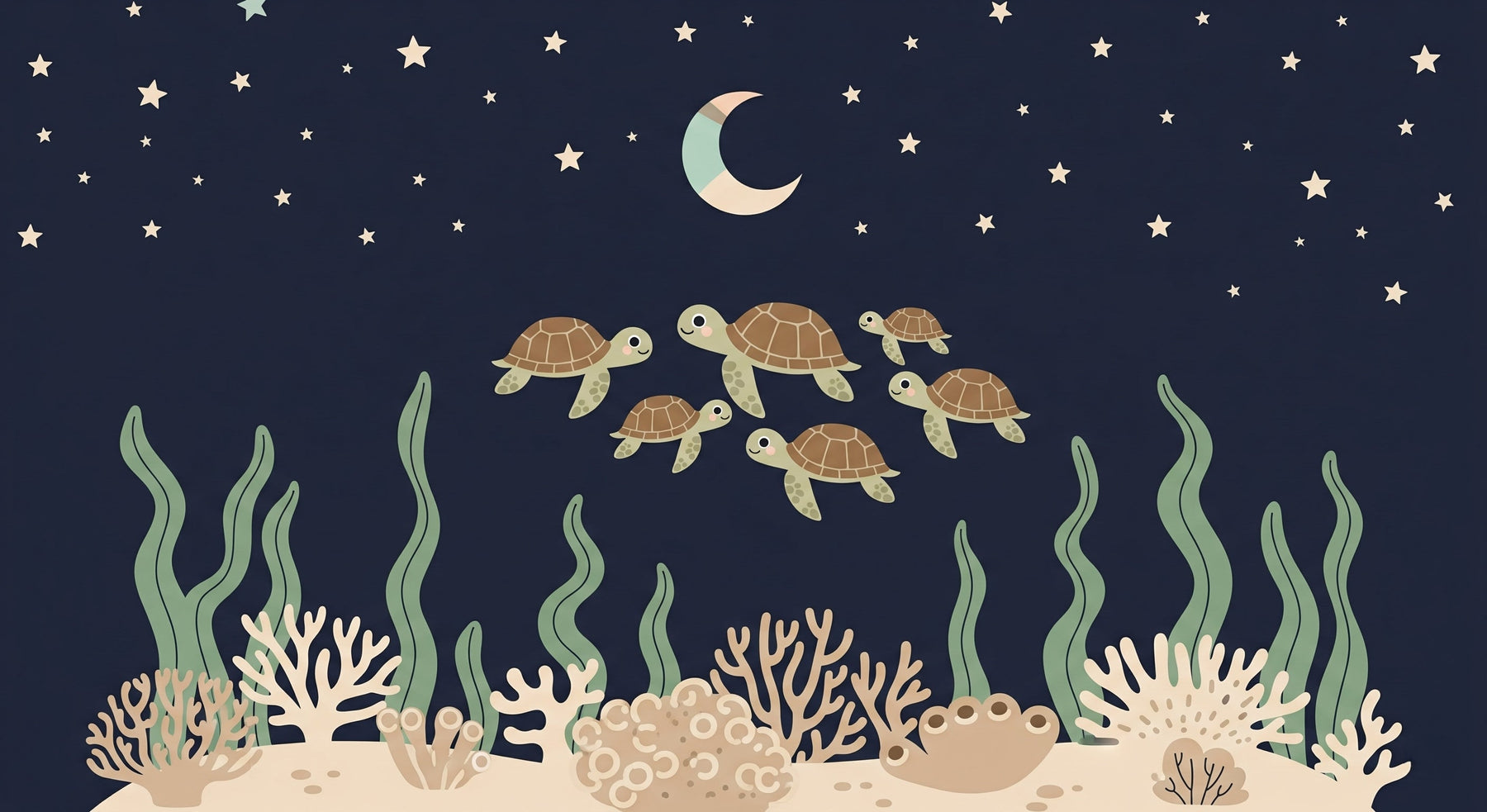 Detailed sea turtle mural wallpaper design pattern featuring starry ocean scene by Kids-Mundo