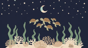 Detailed sea turtle mural wallpaper design pattern featuring starry ocean scene by Kids-Mundo