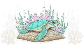 Detailed sea turtle and coral reef mural wallpaper design pattern by Kids-Mundo
