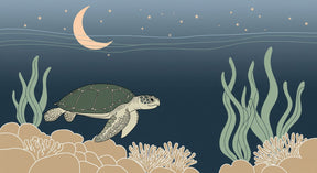 Detailed sea turtle and coral reef mural wallpaper design pattern with starry night sky by Kids-Mundo