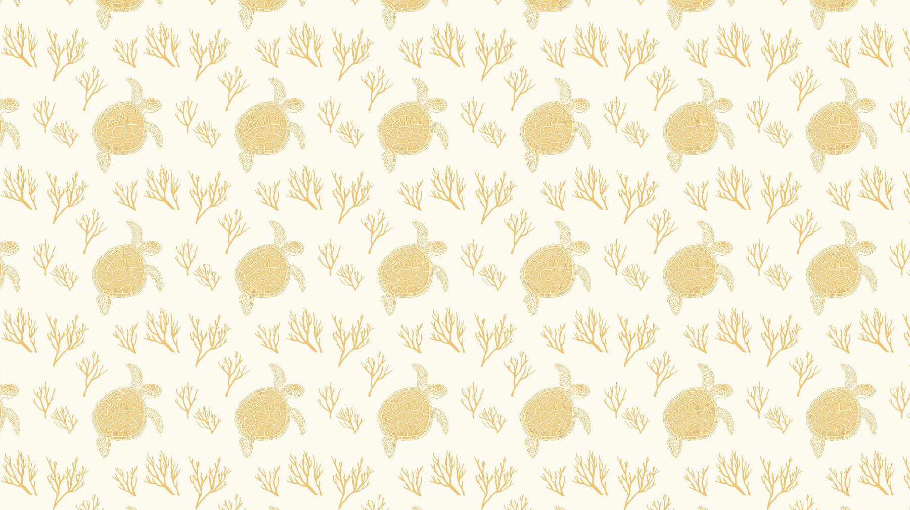Detailed sea turtle and golden coral mural wallpaper design pattern by Kids-Mundo