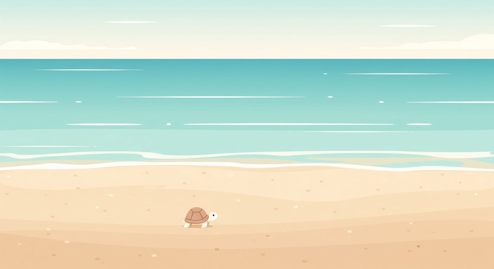 Detailed sea turtle beach mural wallpaper design pattern showing sandy shore and ocean waves by Kids-Mundo