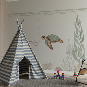 Marine themed turtle wallpaper for calming children's room atmosphere by Kids-Mundo