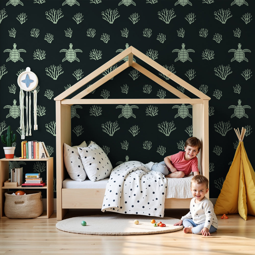 Sea turtle mural wallpaper creating peaceful ocean nursery decor by Kids-Mundo