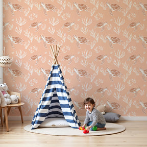 Sea turtle mural wallpaper creating peaceful coral ocean nursery decor by Kids-Mundo