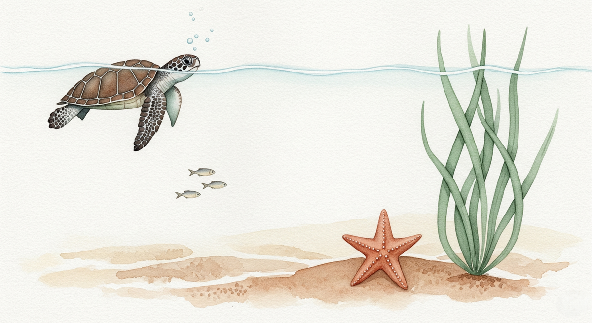 Gentle Sea Turtle and Starfish Wall Mural
