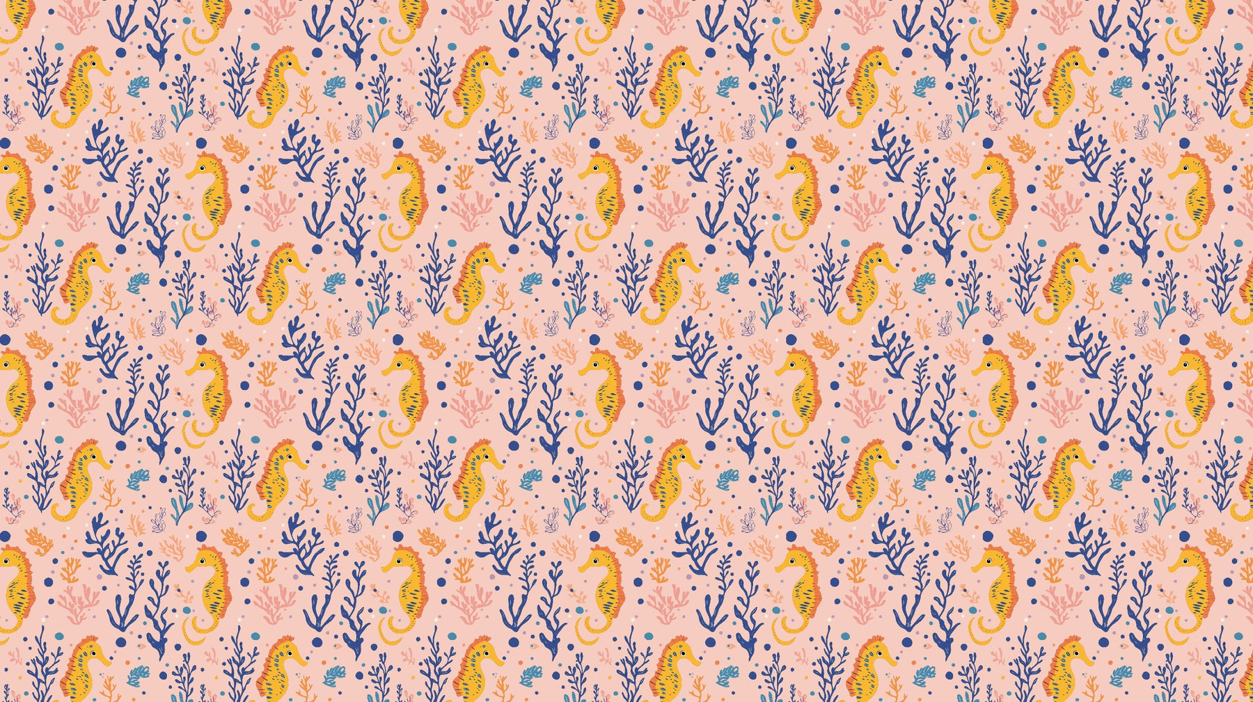 Detailed seahorse and coral reef mural wallpaper design pattern on pink background by Kids-Mundo