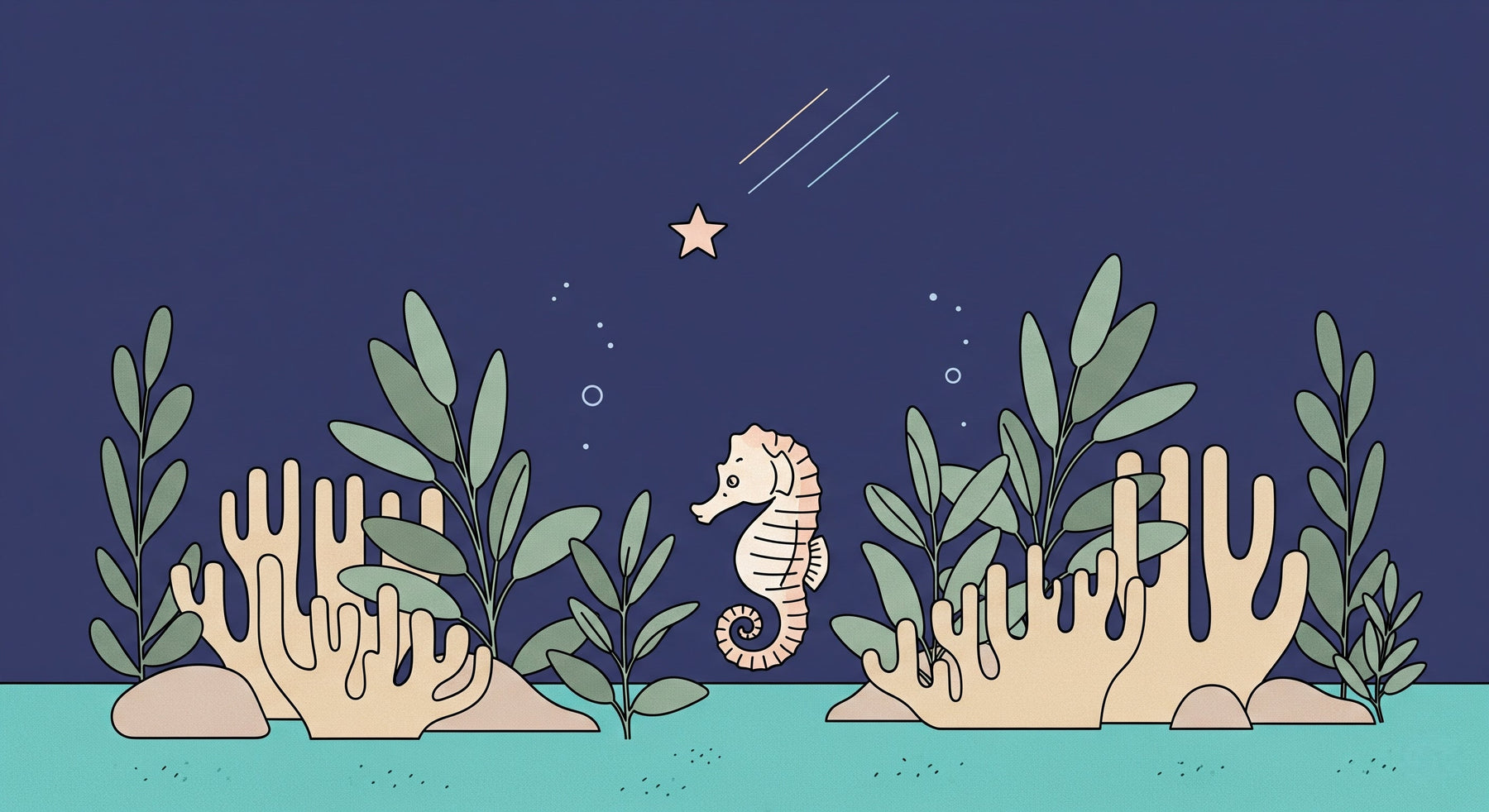 Detailed seahorse and coral mural wallpaper design pattern with underwater marine theme by Kids-Mundo