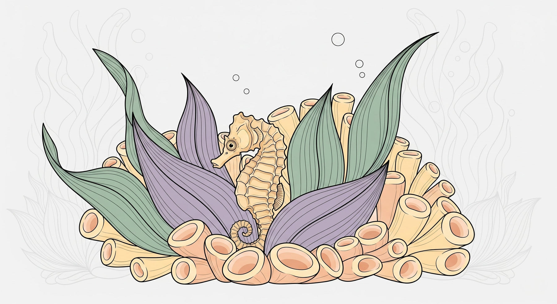 Detailed seahorse and coral underwater mural wallpaper design pattern by Kids-Mundo