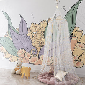 Underwater coral seahorse wallpaper for children's playroom by Kids-Mundo