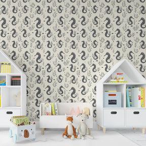 Marine life seahorse mural wallpaper for modern children's playroom by Kids-Mundo