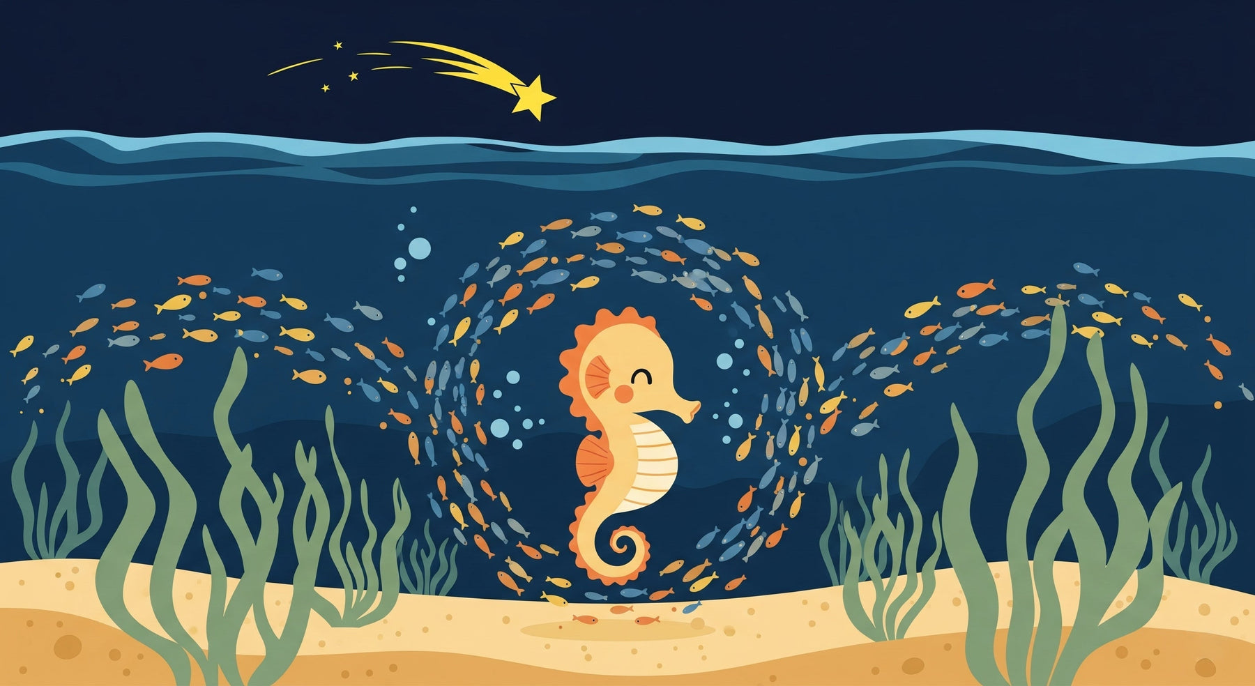 Detailed seahorse and tropical fish mural wallpaper design pattern by Kids-Mundo