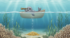 Detailed seal explorer underwater adventure mural wallpaper design pattern by Kids-Mundo