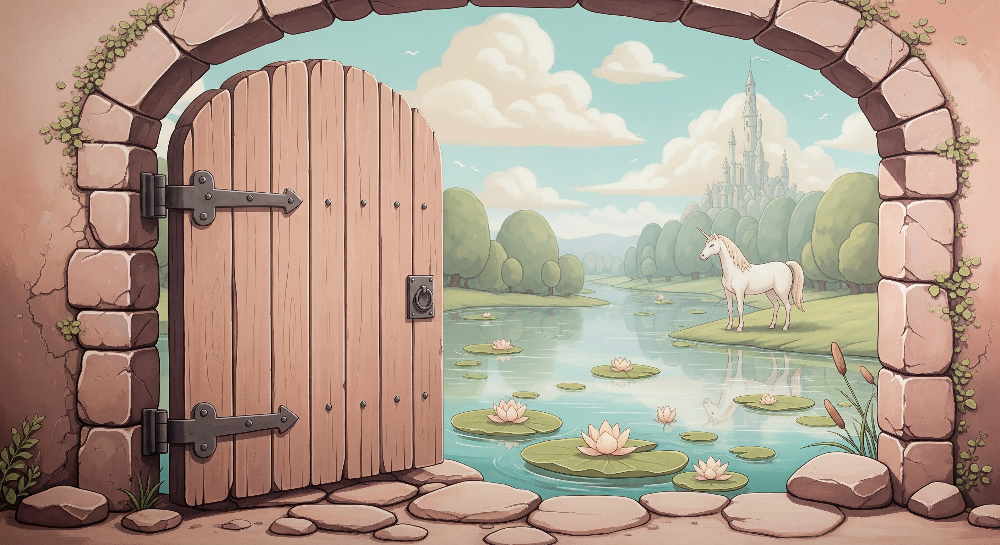 Secret Garden Gate Unicorn Pond Wall Mural