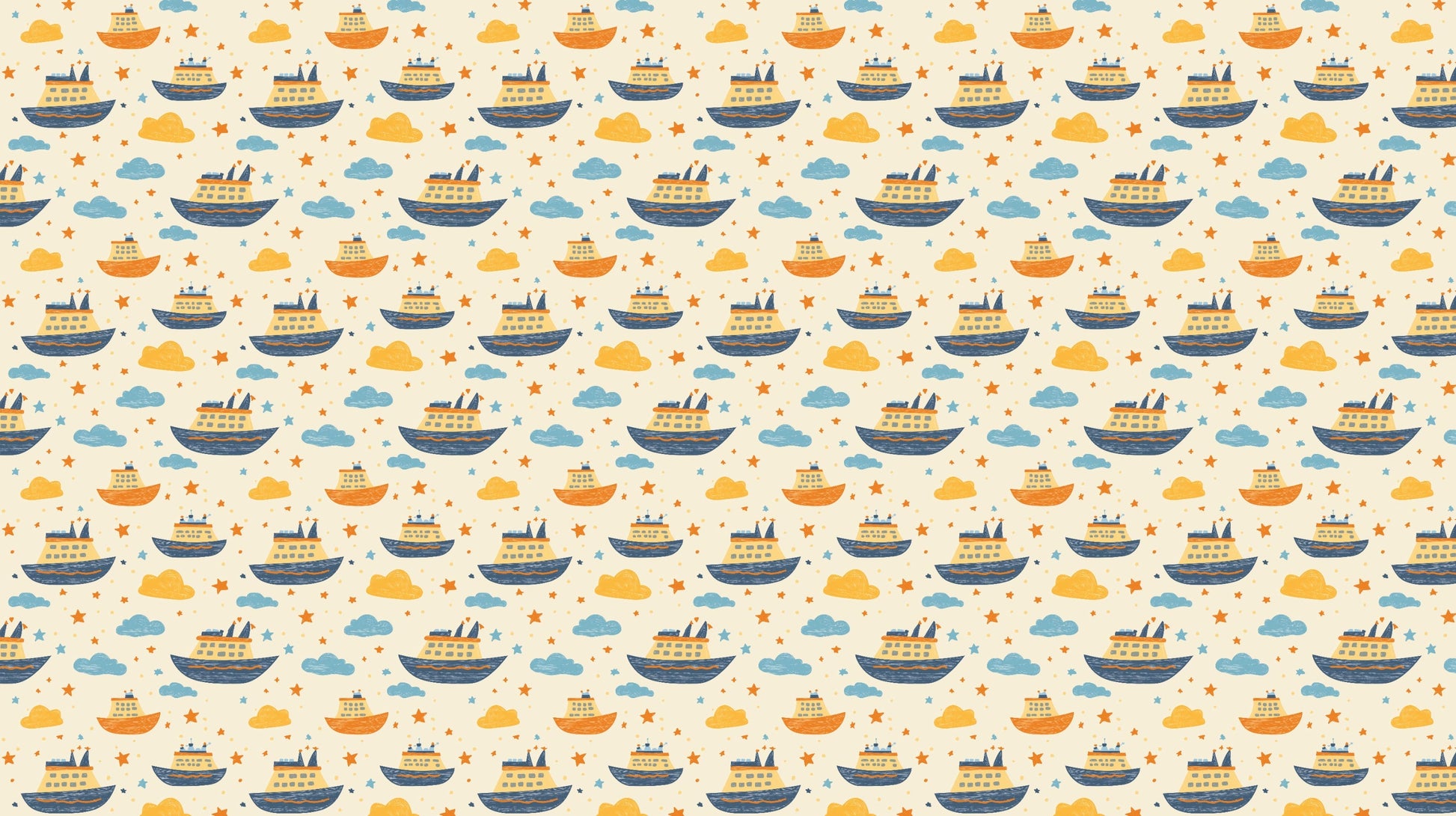 Detailed ships and clouds mural wallpaper design pattern with soft colors by Kids-Mundo