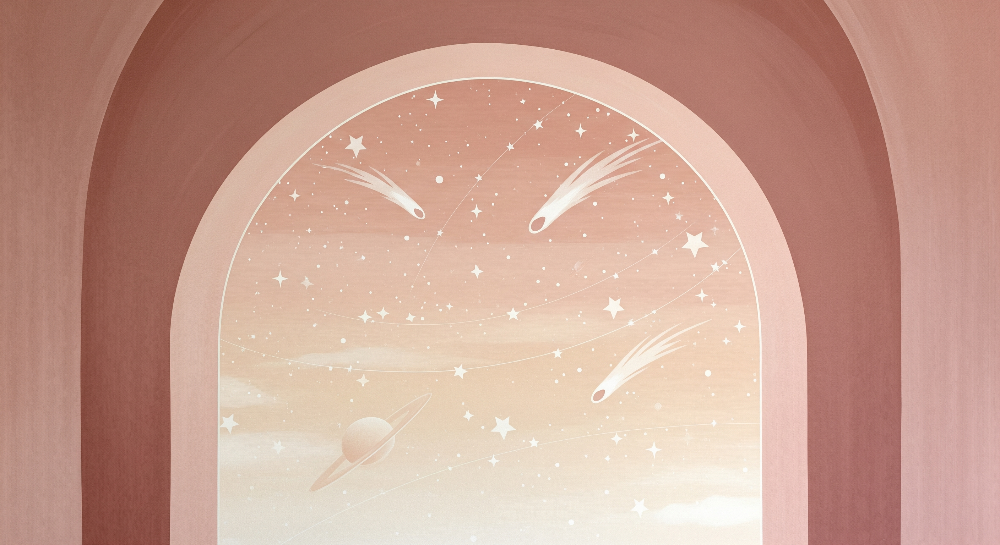 Shooting Stars Peach Sky Arch Wall Mural