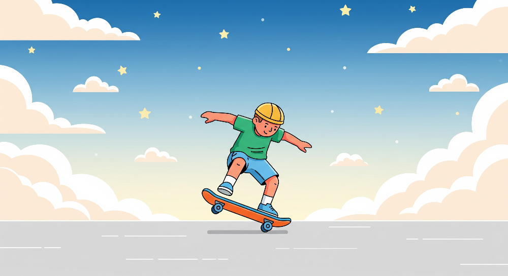 Kids-Mundo wall mural artwork of a boy skateboarding under a starry night sky
