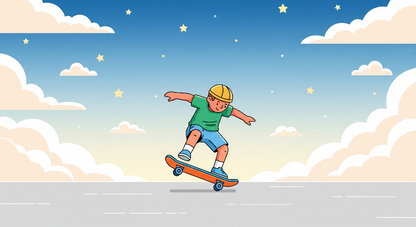 Kids-Mundo wall mural artwork of a boy skateboarding under a starry night sky