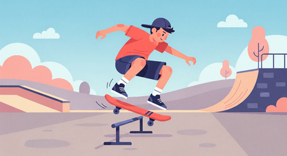 Flat artwork of the Kids-Mundo skater boy grinding a rail mural design in full width