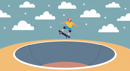 Flat artwork of the Kids-Mundo skateboarder jumping a gap under stars mural design