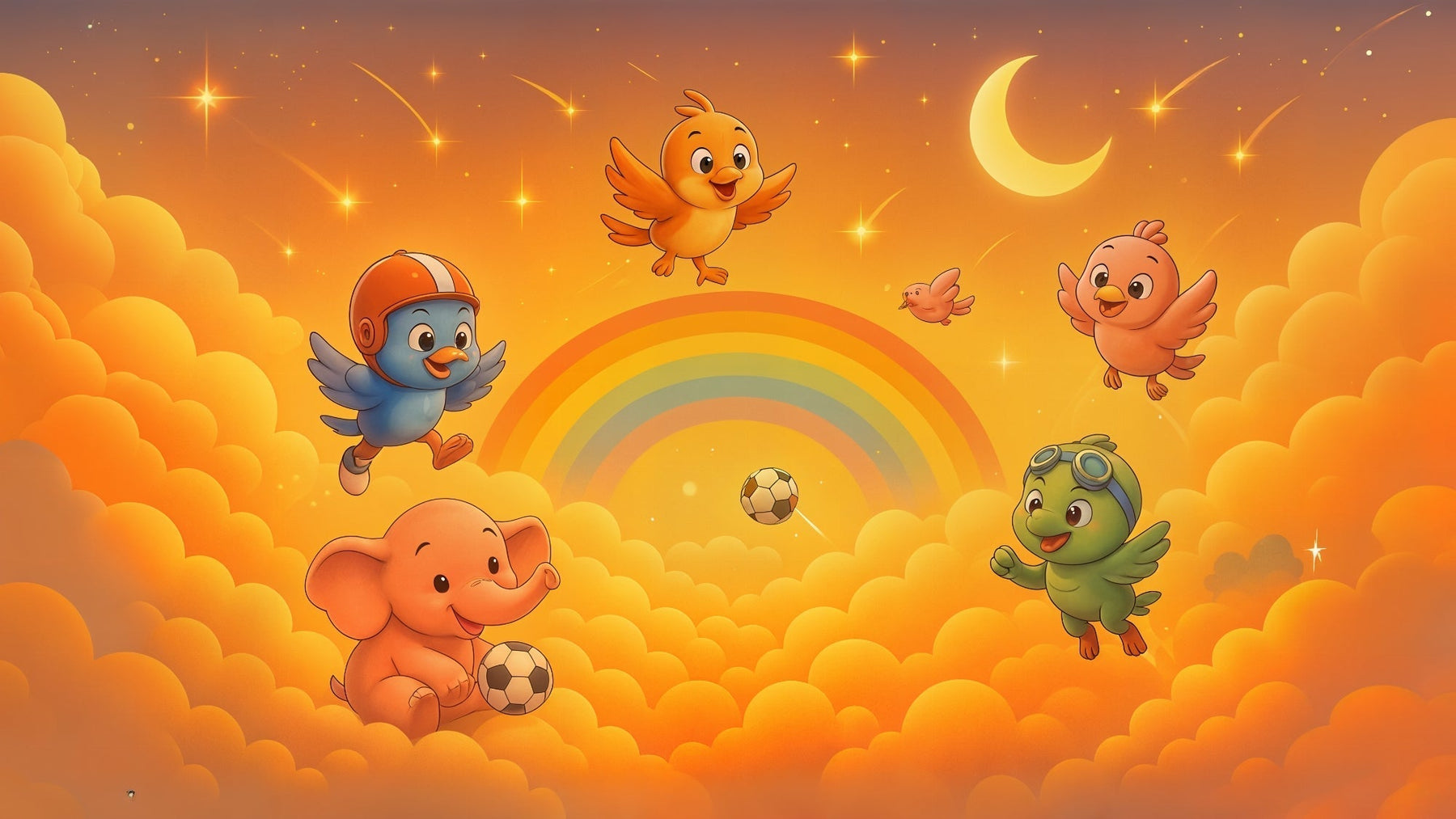 Detailed sky adventure mural wallpaper design pattern with rainbow animals and stars by Kids-Mundo