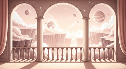 Flat artwork preview of the Kids-Mundo sky balcony wall mural with floating islands