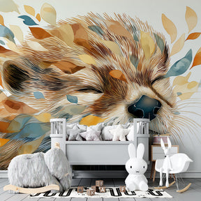 Colorful leaves animal wallpaper transforming toddler bedroom into dreamy sanctuary