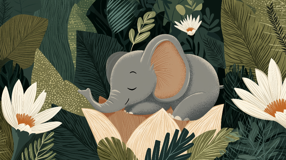 Sleeping Baby Elephant Jungle Wall Mural