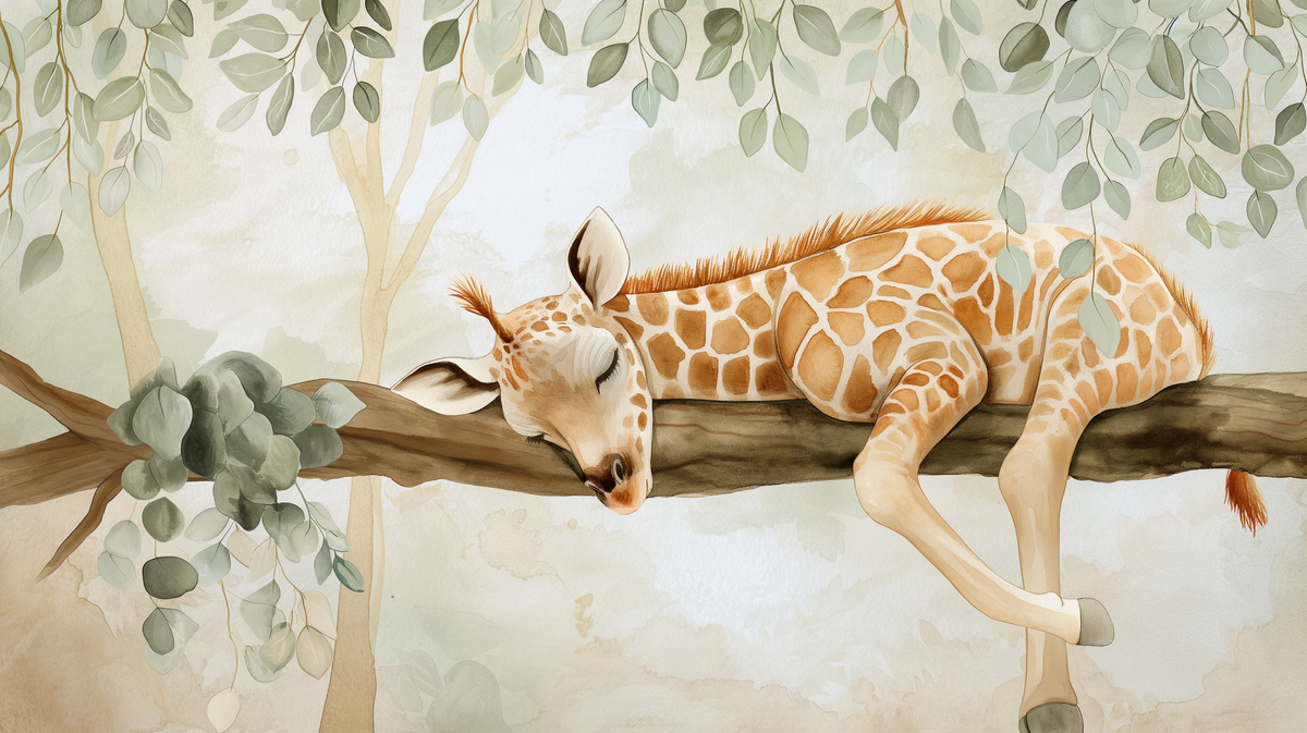 Sleeping Baby Giraffe Watercolour Wall Mural