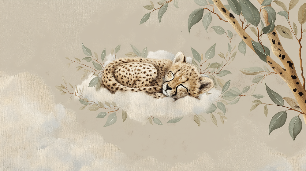 Sleeping Cheetah Cub on a Cloud Wall Mural