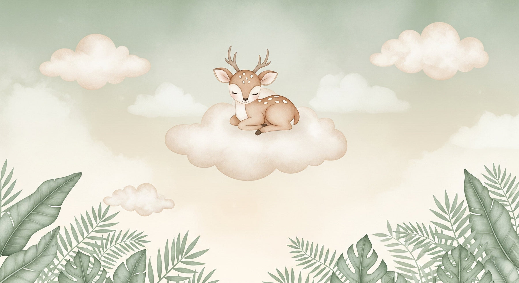 Detailed sleeping fawn on cloud mural wallpaper design pattern by Kids-Mundo