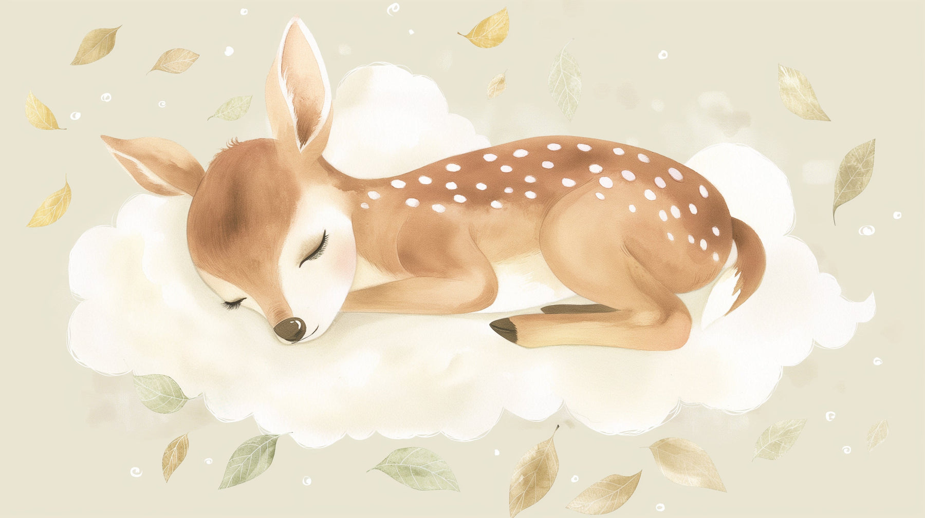 Detailed sleeping fawn on cloud mural wallpaper design pattern by Kids-Mundo