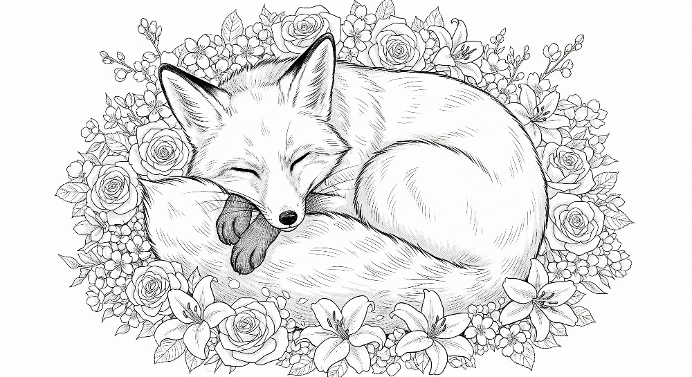Sleeping Fox in a Floral Wreath Wall Mural