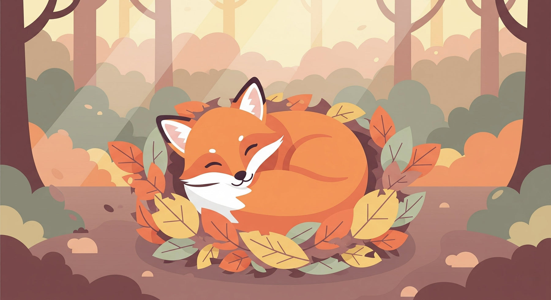 Detailed sleeping fox among autumn leaves mural wallpaper design pattern by Kids-Mundo