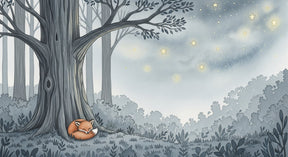 Detailed sleeping fox under stars mural wallpaper design pattern by Kids-Mundo