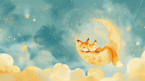 Detailed sleeping fox on crescent moon mural wallpaper design pattern by Kids-Mundo