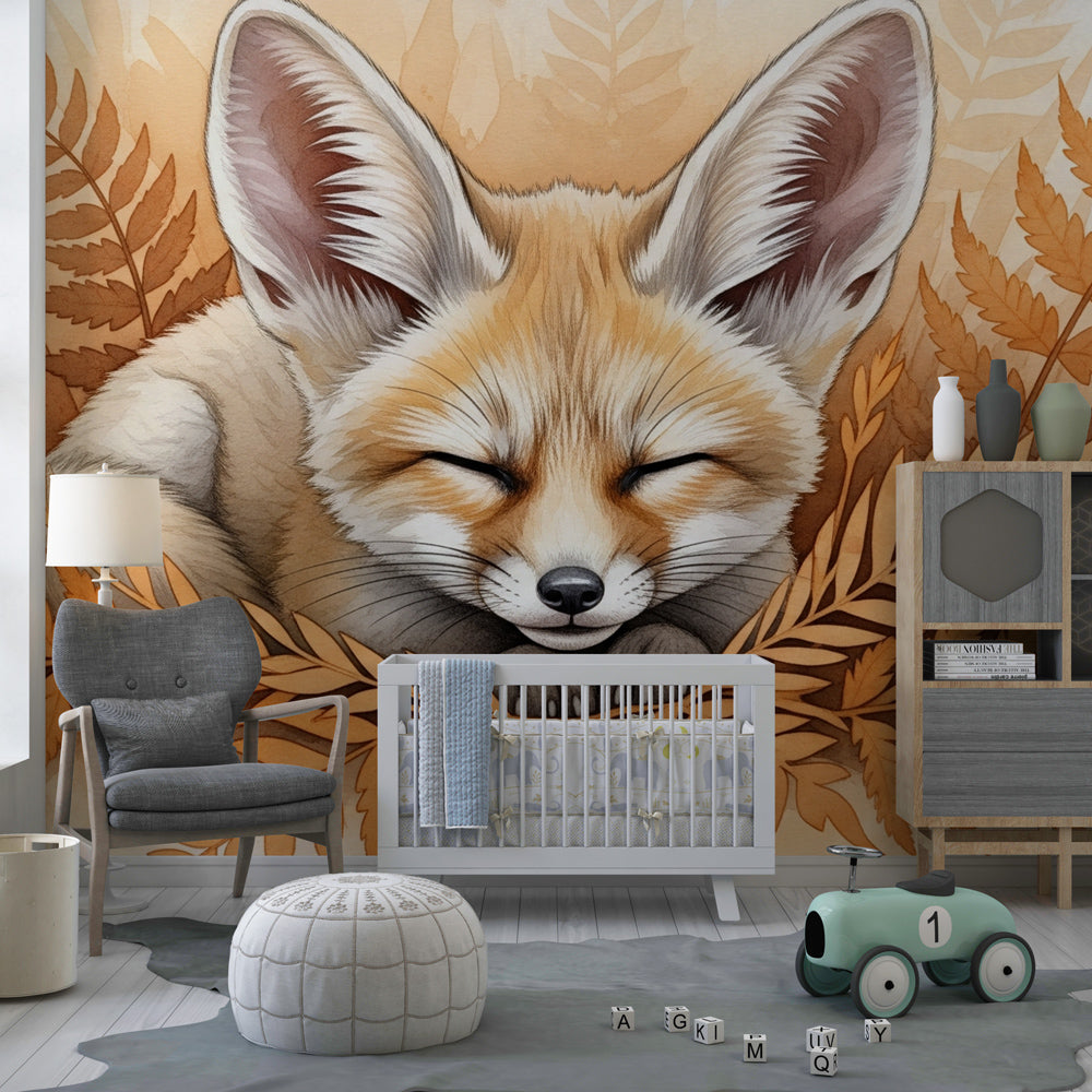 Peaceful fox wallpaper creating magical reading nook for children's room