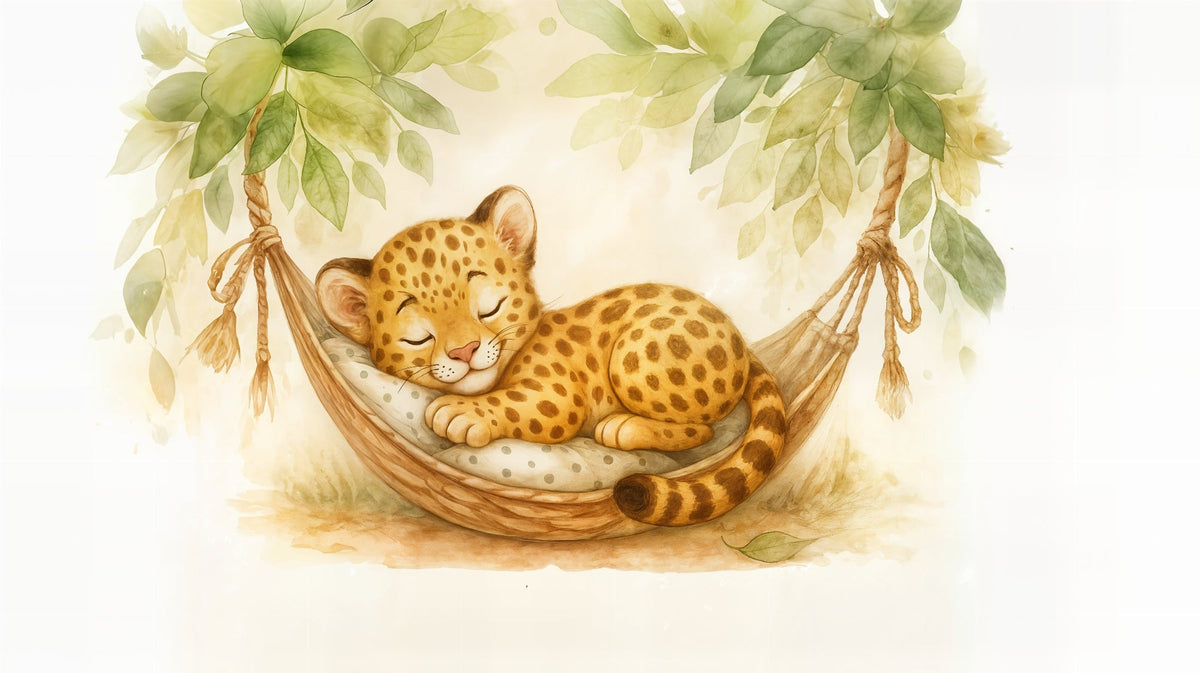 Sleeping Baby Leopard Hammock Wall Mural