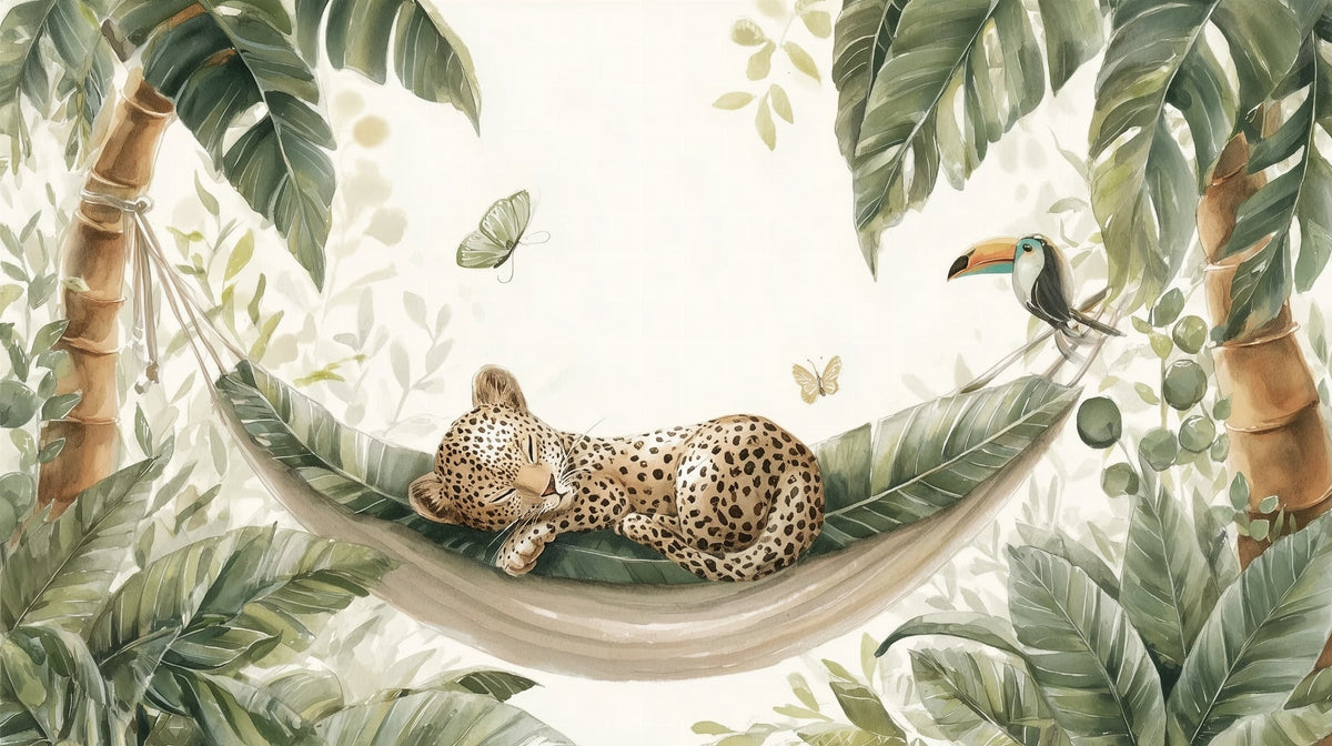 Sleeping Leopard in a Jungle Hammock Wall Mural