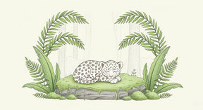 Detailed sleeping leopard jungle mural wallpaper design pattern with tropical foliage by Kids-Mundo