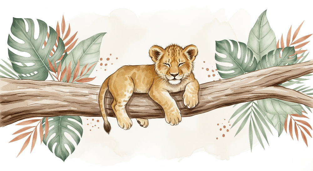 Sleeping Lion Cub on a Branch Wall Mural