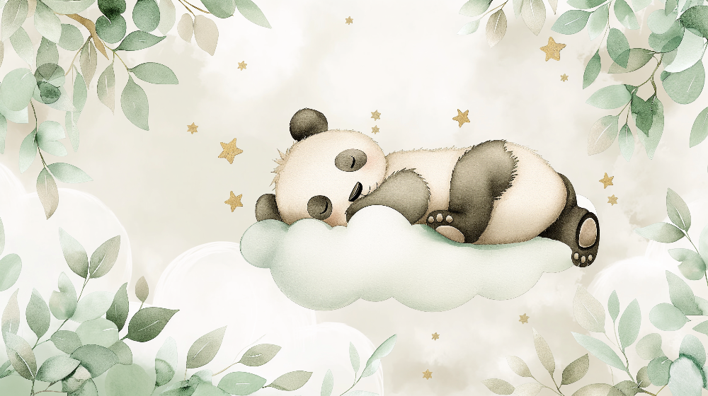 Sleepy Panda on a Cloud Wall Mural