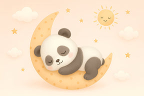 Detailed sleeping panda on crescent moon mural wallpaper design pattern by Kids-Mundo